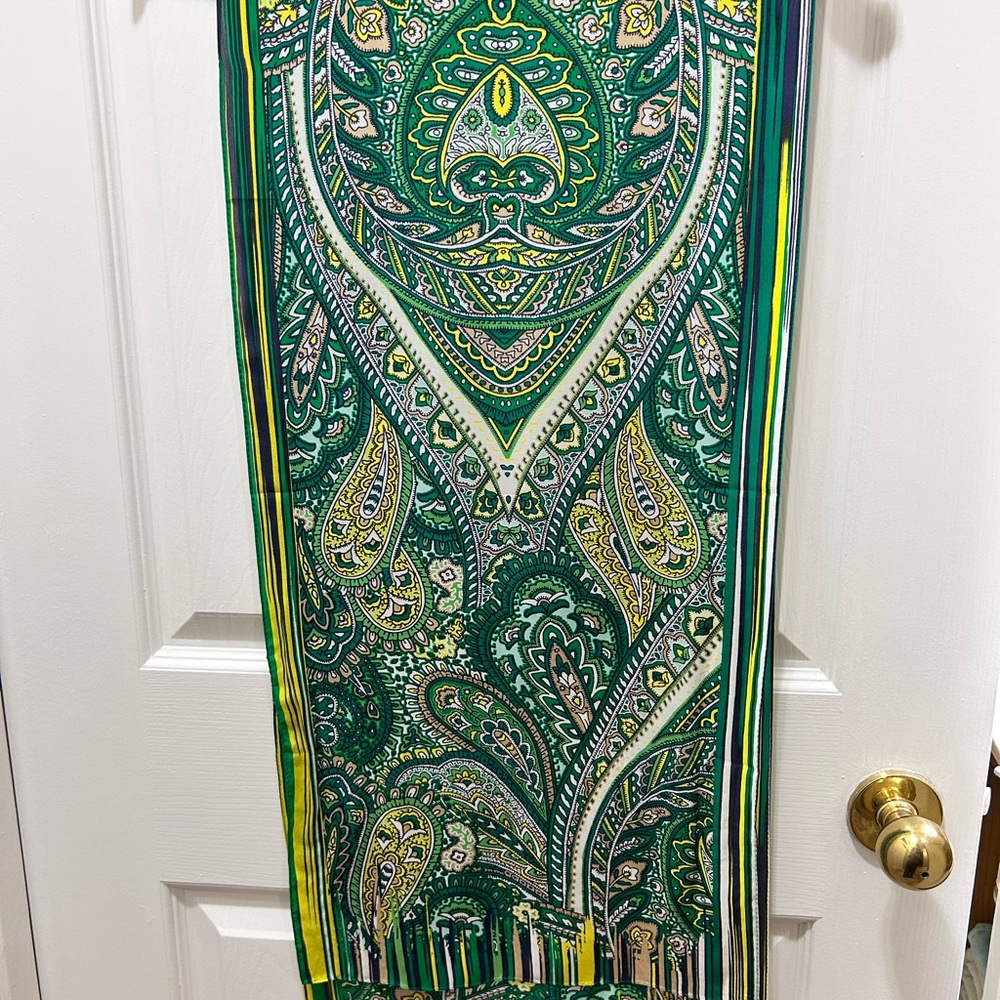 Anne Klein Green and Yellow Paisley Scarf 100% Silk - Picture 7 of 8